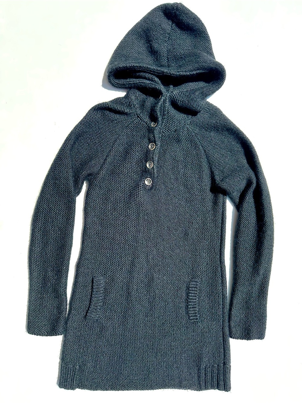 Rogan Alpaca Peru Long Hooded Knit Sweater Tunic, Dress, Kangaroo pocket, S-M